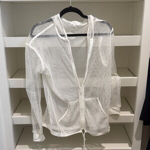 Elegant White Mesh Hooded Cover-Up